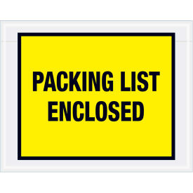 Box Packaging Inc PL405 Full Face Envelopes, "Packing List Enclosed" Print, 7"L x 5-1/2"W, Yellow, 1000/Pack image.