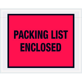 Box Packaging Inc PL406 Full Face Envelopes, "Packing List Enclosed" Print, 7"L x 5-1/2"W, Red, 1000/Pack image.