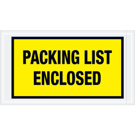 Box Packaging Inc PL425 Full Face Envelopes, "Packing List Enclosed" Print, 10"L x 5-1/2"W, Yellow, 1000/Pack image.