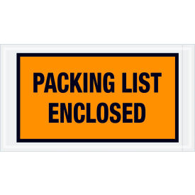 Box Packaging Inc PL426 Full Face Envelopes, "Packing List Enclosed" Print, 10"L x 5-1/2"W, Orange, 1000/Pack image.