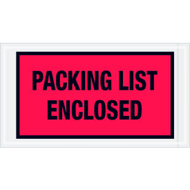 Box Packaging Inc PL427 Full Face Envelopes, "Packing List Enclosed" Print, 10"L x 5-1/2"W, Red, 1000/Pack image.