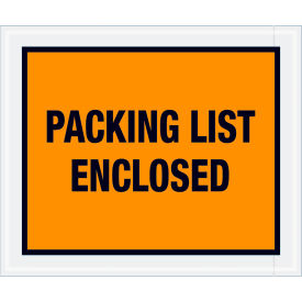 Box Packaging Inc PL429 Full Face Envelopes, "Packing List Enclosed" Print, 12"L x 10"W, Orange, 500/Pack image.