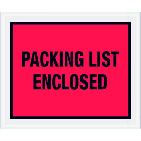 Box Packaging Inc PL430 Full Face Envelopes, "Packing List Enclosed" Print, 12"L x 10"W, Red, 500/Pack image.