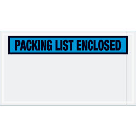 Box Packaging Inc PL431 Panel Face Envelopes, "Packing List Enclosed" Print, 10"L x 5-1/2"W, Blue, 1000/Pack image.