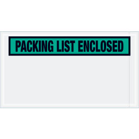 Box Packaging Inc PL432 Panel Face Envelopes, "Packing List Enclosed" Print, 10"L x 5-1/2"W, Green, 1000/Pack image.