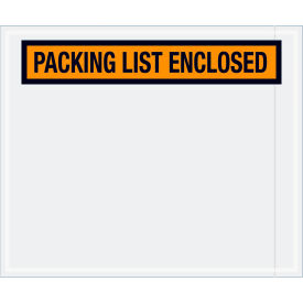 Box Packaging Inc PL434 Panel Face Envelopes, "Packing List Enclosed" Print, 12"L x 10"W, Orange, 500/Pack image.