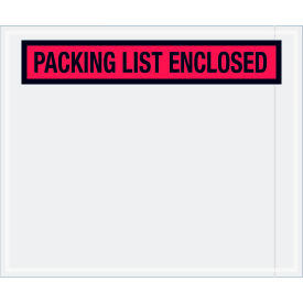 Box Packaging Inc PL435 Panel Face Envelopes, "Packing List Enclosed" Print, 12"L x 10"W, Red, 500/Pack image.