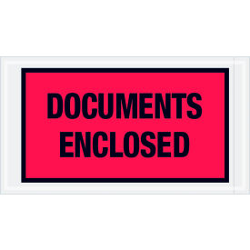 Box Packaging Inc PL436 Full Face Envelopes, "Documents Enclosed" Print, 10"L x 5-1/2"W, Red, 1000/Pack image.