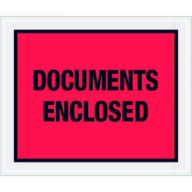 Box Packaging Inc PL437 Full Face Envelopes, "Documents Enclosed" Print, 12"L x 10"W, Red, 500/Pack image.