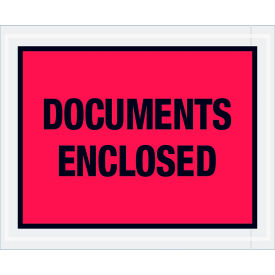 Box Packaging Inc PL438 Full Face Envelopes, "Documents Enclosed" Print, 5-1/2"L x 4-1/2"W, Red, 1000/Pack image.