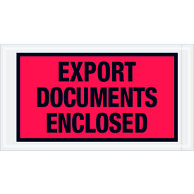 Box Packaging Inc PL440 Full Face Envelopes, "Export Documents Enclosed" Print, 10"L x 5-1/2"W, Red, 1000/Pack image.