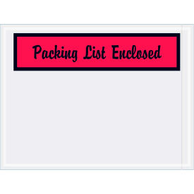 Box Packaging Inc PL444 Panel Face Envelopes , "Packing List Enclosed" Print, Side Opening, 6"L x 4-1/2"W, Red, 1000/Pack image.