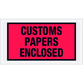Box Packaging Inc PL447 Full Face Envelopes, "Custom Papers Enclosed" Print, 10"L x 5-1/2"W, Red, 1000/Pack image.