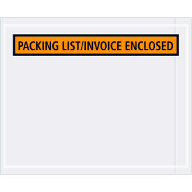 Box Packaging Inc PL462 Panel Face Envelopes, "Packing List/Invoice Enclosed" Print, 5-1/2"Lx4-1/2"W, Orange, 1000/Pack image.