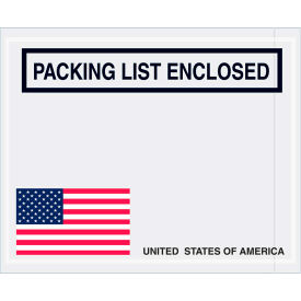 Box Packaging Inc PL465 Panel Face Envelopes, USA Flag "Packing List Enclosed" Print, 5-1/2"Lx4-1/2"W, Red/Wht/Blue, 1000/Pk image.