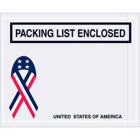Box Packaging Inc PL466 Panel Face Envelopes, USA Ribbon "Packing List Enclosed" Print, 5-1/2"Lx4-1/2"W, Rd/Wht/Blue,1000/Pk image.