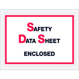 Box Packaging Inc PL495 Full Face SDS Envelopes, "Safety Data Sheet Enclosed" Print, 5"L x 6-1/2"W, Clear, 1000/Pack image.