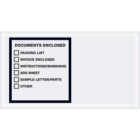 Box Packaging Inc PL496 Full Face Envelopes, "Documents Enclosed" Print, 10"L x 5-1/2"W, Clear, 1000/Pack image.