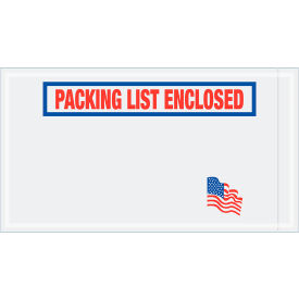 Box Packaging Inc PL512 USA Flag Envelopes, "Packing List Enclosed" Print, 10"L x 5-1/2"W, Red/White/Blue, 1000/Pack image.