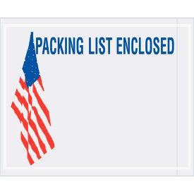 Box Packaging Inc PLUSA12 Panel Face Envelopes, USA Flag "Packing List Enclosed" Print, 5-1/2"Wx4-1/2"W, Red/Wht/Blue, 1000/Pk image.