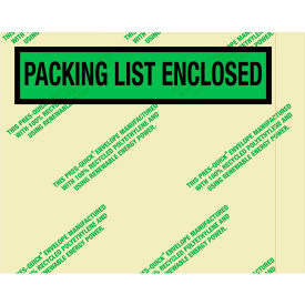 Box Packaging Inc PQGREEN19 Panel Face Envelopes, "Packing List Enclosed" Print, 5-1/2"L x 7"W, Green, 1000/Pack image.