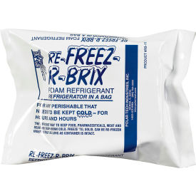 Box Packaging Inc RB15 Re-Freez-R-Brix™ Cold Bricks, 15 Oz., 4-1/2"L x 4"W x 1-1/2"H, White/Blue, 12/Pack image.