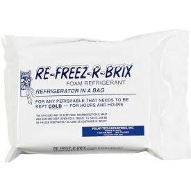 Box Packaging Inc RB28 Re-Freez-R-Brix™ Cold Bricks, 28 Oz., 7"L x 5"W x 1-1/2"H, White/Blue, 12/Pack image.
