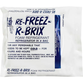 Box Packaging Inc RB8 Re-Freez-R-Brix™ Cold Bricks, 7.5 Oz., 4-1/2"L x 4"W x 3/4"H, White/Blue, 42/Pack image.