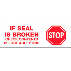 Box Packaging Inc T901P01 Tape Logic® Carton Sealing Tape, Stop If Seal Is Broken, 2" x 55 yds., Red/White image.