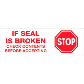 Box Packaging Inc T901P016PK Tape Logic® Printed Carton Sealing Tape "Stop If Seal Is Broken..." 2" x 55 Yds. Red/White image.
