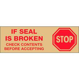 Box Packaging Inc T902P01T Tape Logic® Carton Sealing Tape, Stop If Seal Is Broken, 2" x 110 yds., Red/Tan image.