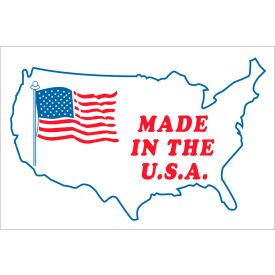 Labels with "Made in the U.S.A." Print, 4"L x 3"W, Red/White/Blue, Roll of 500 view 2
