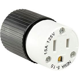 Bryant Electric Div Of Hubbell BRY5269NC Bryant BRY5269NC TECHSPEC® Straight Blade Connector, 15A, 125V, Black/White image.