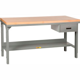 Little Giant WSJ2-2448-AH-DR Little Giant® 48"W x 24"D Maple Butcher Block Square Edge Workbench with Drawer, Adjustable image.