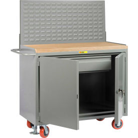 Little Giant MJ2D-2448HDFLLP Little Giant Mobile Service Workbench w/ Maple Square Edge Top, 2 Doors & Drawer, 48"W x 24"D, Gray image.