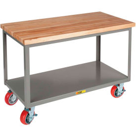 Little Giant IPJ-3048-6PYBK Little Giant® Mobile Butcher Block Top Table, 48 x 30", 2 Shelves & Wheel Brakes image.