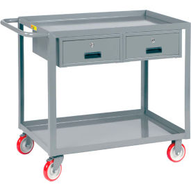Little Giant LGL-2448-BK-2DR Little Giant® Service Cart w/2 Drawers & Lip Shelves, 1200 lb. Cap, 48"L x 24"W x 35"H, Gray image.