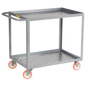Little Giant LGLP-2436-BK Little Giant® Perforated Deck Service Cart w/2 Shelves, 1200 lb. Cap, 36"L x 24"W x 35"H, Gray image.