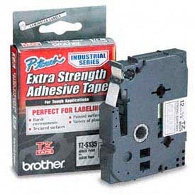 Brother International Corp TZS-135 TZ Extra-Strength Adhesive Tapes-Laminated, White on Clear, 1/2w image.