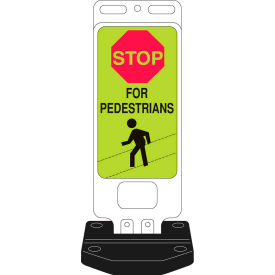 Brady Worldwide Inc 103709 Brady® 103709 Stop For Pedestrians Sign w/Base, 14" X 40", Fluorescent Yellow Green image.