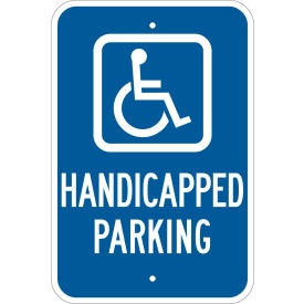Brady Worldwide Inc 103780 Brady® 103780 Handicapped Parking Sign, Blue/White, HIP Reflective Sign, Aluminum, 12"W x 18"H image.