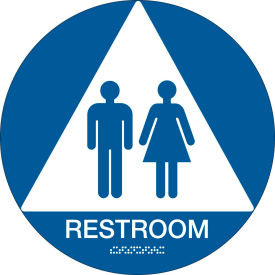 Brady Worldwide Inc 106181 Brady® Architectural Sign, Restroom Symbol & Braille, 12"Dia., White on Blue, 106181 image.