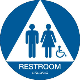 Brady Worldwide Inc 106184 Brady® Architectural Sign, Restroom ADA Symbol & Braille, 12" Dia., White On Blue, 106184 image.