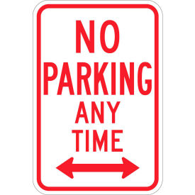 Brady Worldwide Inc 113303 Brady® 113303 No Parking Any Time Sign, White/Red, Aluminum, 12"W x 18"H image.