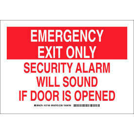 Brady 127165 Emergency Exit Only Security Alarm Will Sound If Door Is Opened Sign, 10