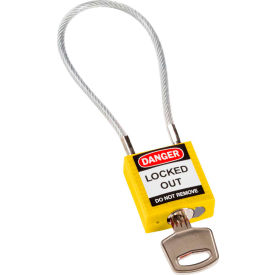 Brady Worldwide Inc 146121 Brady® 146121 Cable Safety Padlock With Label, 4-3/16"H Clearance Steel Cable, Yellow image.
