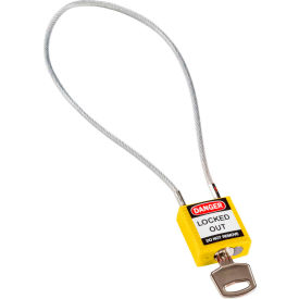 Brady Worldwide Inc 146125 Brady® 146125 Cable Safety Padlock With Label, 8"H Clearance Steel Cable, Yellow image.