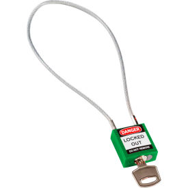 Brady Worldwide Inc 146127 Brady® 146127 Cable Safety Padlock With Label, 8"H Clearance Steel Cable, Green image.