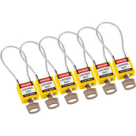Brady Worldwide Inc 146129 Brady® 146129 Cable Safety Padlocks, Keyed Alike, 4-3/16"H Clearance, Steel, Yellow, 6/Pack image.