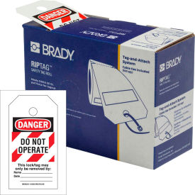 Brady Worldwide Inc 150501 Brady® 150501 RipTag™ Safety Tag Roll Do Not Operate, 3"W x 5.75"H, 100/Roll, Red Stripes image.